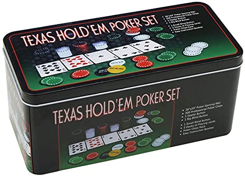 ISDI Poker-Set, Metallbox, 200 Pokerchips, 2 Decks, Dealer-Knopf, kleiner Blind, Big Blind, Spielmatte von ISDI