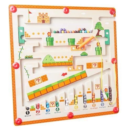 Magnetspiel Labyrinth Spielzeug, Montessori Spielzeug ab 3 4 5 6 7 Jahre, Zahlen Farben Lernspiele, Sortierspiel, Holzspielzeug Motorikspielzeug Geschenk für Mädchen Jungen von ISIVOUS