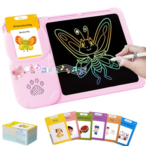 Sprechende Flash-Karten mit LCD Schreibtablett, Englisch/Deutsche Lernkarteikarten für 1-6 Jahre Alt, 255 Blätter 510 Wörter, Lernspielzeug Montessori Interaktive Geschenk für Jungen Mädchen (Rosa) von ISIVOUS