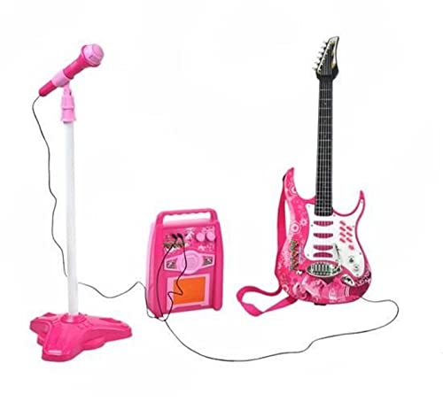 Iso Trade - Elektrische Gitarre + Verstärker + Mikrofon mit Ständer, Rosa, für Mädchen, batteriebetrieben, 4709, Musikinstrumente für Kinder, Mehrfarbig von ISO TRADE