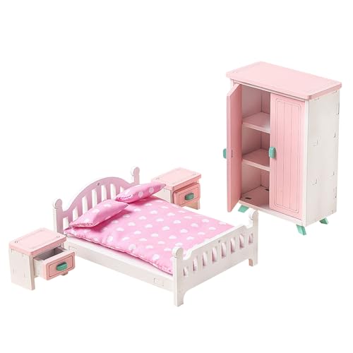 ISOYTERO Holzpuppenhausmöbel Set 7pcs/Set Miniaturmöbel Schlafzimmer Puppenhauszubehör Buntes Täuschung Spielzeug für Mädchen Jungen Alter 3+ Style2Mini von ISOYTERO