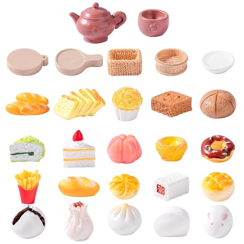 Spielen Sie Essen für Kinder Kitchen 28pcs Safe Harz Simulation Spielen Küchenzubehör tragbare Bildungsmini -Lebensmittelspielzeug für Dollhouse Deorkithen von ISOYTERO