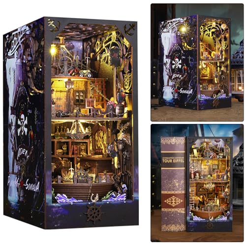 ISSEVE Book Nook Kit, 3D Holzpuzzle DIY Miniaturhaus Kit für Book Nook Regal Einsatz Dekoration, Magisches Buchhaus Ständer Bücherregal Puppenhaus für Erwachsene mit Sensor Licht (Ocean Wars) von ISSEVE