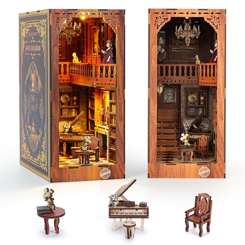 ITEFDTUTNE Book Nook Kit für Erwachsene, DIY Miniatur Puppenhaus Booknook Kit mit Led-Licht, 3D Holz Bücherregal Puzzle Booknook einfügen Dekor Handwerk für Erwachsene Teenager Geschenke, GRIMM'S von ITEFDTUTNE