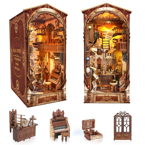 ITEFDTUTNE Book Nook Kit für Erwachsene, DIY Miniatur Puppenhaus Booknook Kit mit Led-Licht & Dust Baffle, 3D Holz Bücherregal Puzzle Booknook Insert Decor Crafts für Erwachsene Teen (Magical World) von ITEFDTUTNE