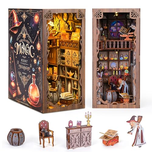 ITEFDTUTNE Book Nook Kit für Erwachsene, DIY Miniatur Puppenhaus Booknook Kit mit Led-Licht, 3D Holz Bücherregal Puzzle Booknook einfügen Dekor Handwerk für Erwachsene Teenager Geschenke, Magic Night von ITEFDTUTNE