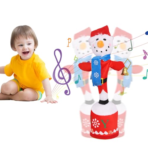 ITODA Weihnachtsfigur Sprechend Tanzend Plüschtier Leuchtend Weihnachtsdeko Nachsprechen Plüschpuppe Weihnachten Dekofigur Singend Wiederholen Spielzeug Musikalisch Puppe für Deko Geschenk Schneemann von ITODA