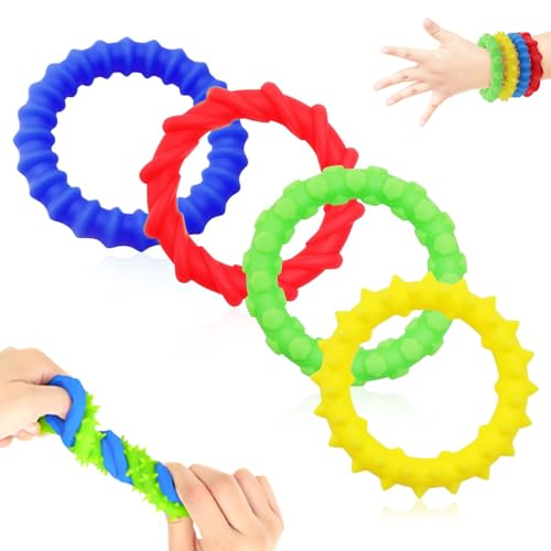 Fidegt Toys Sensorischen Armbänder, 4er Pack Wristband Fidget Dekompression Spielzeug, Sensory Zappeln Anti Stress Spielzeug für Kinder Jungen Mädchen Stressabbau & Angstlust, Autismus Und ADHS von ITSNECTAR