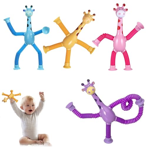 4 Stück Teleskop Saugnapf Giraffen Spielzeug,Giraffen Teleskopspielzeug,Giraffe Pop Röhren Sensorik Spielzeug,Sensorik Giraffenspielzeug,Teleskop giraffenspielzeug,Lustiges Pädagogisches Spielzeug von IUKUNNE