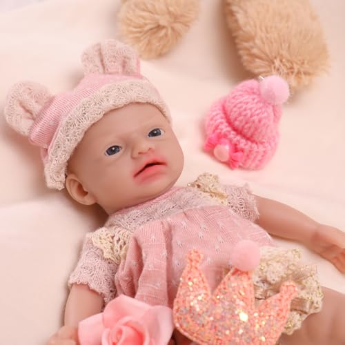 IVITA Ganzkörper Silikon Reborn Baby Puppe Offener Mund Neugeborene Babypuppe Kann Schnuller Fressen Mädchen (WG1587-17CM) von IVITA