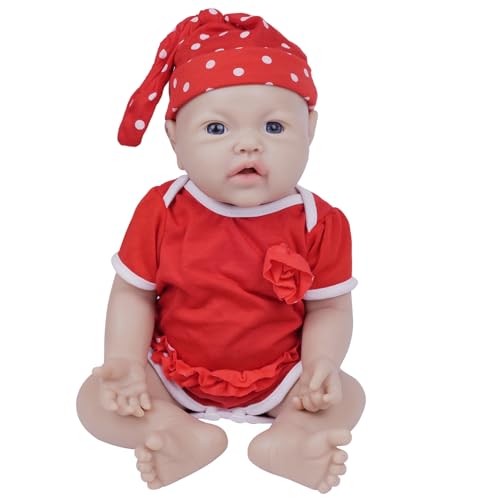 IVITA Ganzkörper Silikon Reborn Baby Puppe Offener Mund Neugeborene Babypuppe Zwillinge Babypuppe Handgemachte Blaue Augen Weiche Babypuppe (WG1526-43cm-2673g-Mädchen) von IVITA