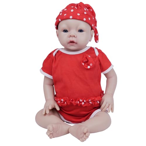 IVITA Ganzkörper Silikon Reborn Baby Puppe Offener Mund Neugeborene Babypuppe Zwillinge Babypuppe Handgemachte Blaue Augen Weiche Babypuppe (WG1538-52cm-3876g-Mädchen) von IVITA