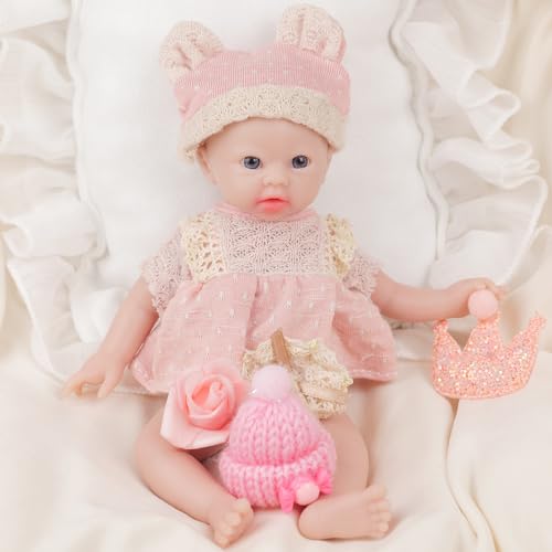 IVITA Ganzkörper Silikon Reborn Baby Puppe Offener Mund Neugeborene Babypuppe Zwillinge Babypuppe Kann Schnuller Fressen Mädchen (17cm) von IVITA