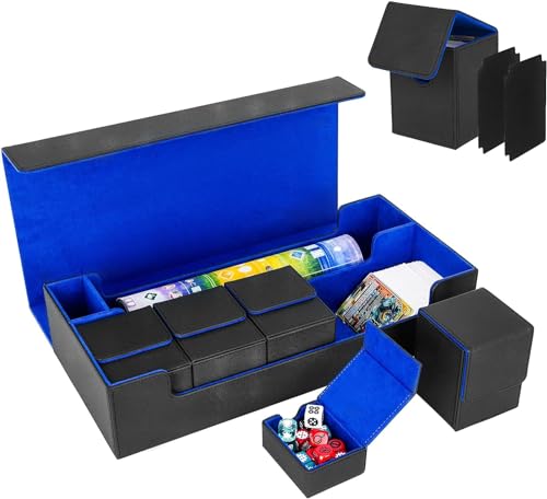 6 in 1 Deck Box Set,XXL Premium MTG Deck Box,Kartenspiel-Deck-Aufbewahrungsbox mit fünf kleinen Magic Deck Box für 2600+ Karten,kompatibel mit MTG,TCG,Yugioh,Magic,Commander,Schwarz Blau von IVODEELA