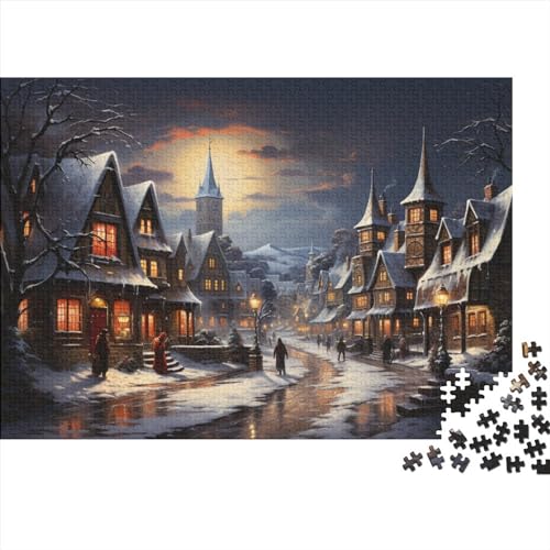Winter Romantic Town 1000 Teile Erwachsene Puzzles Für Erwachsene Klassische Jigsaw Puzzle Puzzle Schwer Pädagogisches Spielzeug Geschicklichkeitsspiel Für Die Ganze Familie 1000pcs (75x50cm) von IVYARD