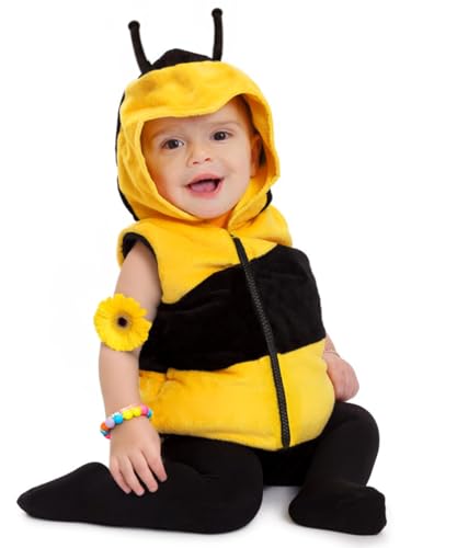 IWALUE Hummel-Kostüm für Jungen und Mädchen, Bienen-Cosplay, Jumpsuit, Halloween-Outfit mit Socken, Gelb, 0–6 Monate von IWALUE