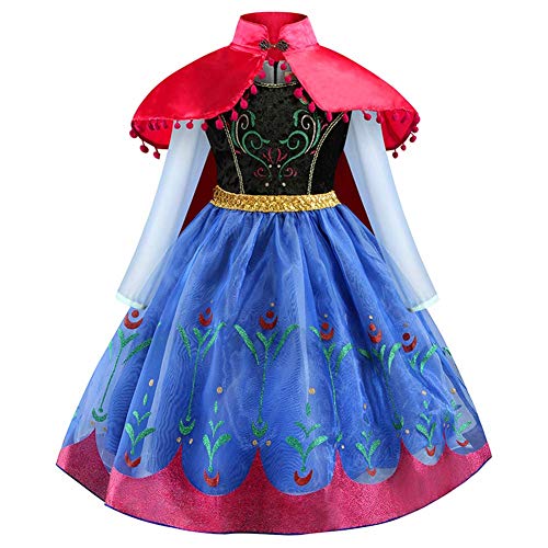 IWEMEK Anna Kostüm Mädchen Prinzessin Kleid Mit Umhang 2tlg Kinder Karneval Verkleidung Party Kleid Weihnachten Halloween Festlich Festkleid Outfits Bekleidungs Blau 2-3 Jahre von IWEMEK