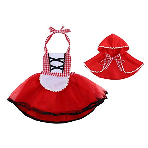 IWEMEK Baby Kinder Mädchen Rotkäppchen Kostüm Tutu Prinzessin Kleid + Kapuzenumhang Karneval Kostüm Märchen Cosplay Verkleidung Halloween Weihnachten Festlich Partykleid Geburtstag Outfit Rot 18-24M von IWEMEK