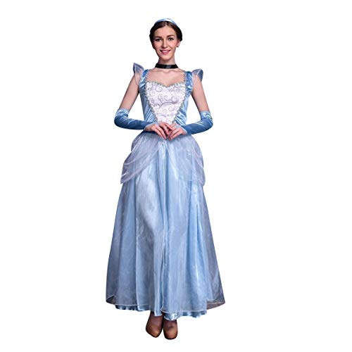 IWEMEK Damen Cinderella Kostüm Aschenputtel Prinzessin Kleid Erwachsene Halloween Karneval Fasching Kostüm Lange Tüll Ballkeid mit Zubehör Märchen Verkleidung Cosplay Festlich Party Outfits XL von IWEMEK