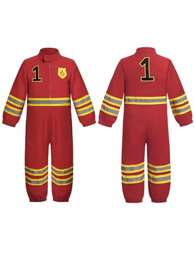 IWEMEK Feuerwehrmann-Kostüm für Kinder, Astronauten-Kostüm, Rollenspiel, Halloween-Kostüme, Feuerwehrmann-Kostüm mit Feuerwehrmann-Outfit, Spielzeug, Zubehör für Kinder, Rot, 9–12 Monate von IWEMEK