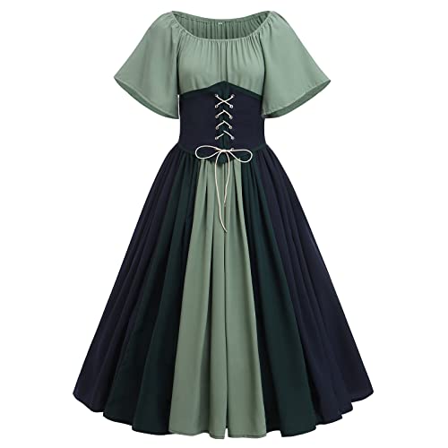 IWEMEK Gothic Kleidung Damen Mittelalter Kleid Lang Renaissance Viktorianisches Kostüm Retro Partykleid Halloween Karneval Vintage Korsettkleid mit ausgestellten Ärmeln grün 4XL von IWEMEK