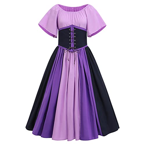 IWEMEK Gothic Kleidung Damen Mittelalter Kleid Lang Renaissance Viktorianisches Kostüm Retro Partykleid Halloween Karneval Vintage Korsettkleid mit ausgestellten Ärmeln lila 3XL von IWEMEK