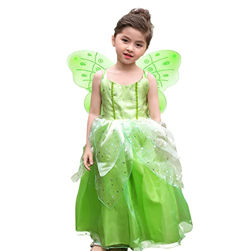 IWEMEK Kinder Mädchen Fee Kostüm Mehrschichtiges Tüll Tutu Prinzessin Kleid + Schmetterlingsflügel Halloween Verkleidung Karneval Kostüm Festzug Weihnachten Geburtstag Party Outfits Grün 2-3 Jahre von IWEMEK