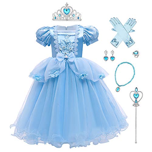 IWEMEK Mädchen Aschenputtel Kostüm Cinderella Prinzessin Kleid + Zubehör Märchen Cosplay Halloween Karneval Kostüme Weihnachten Festkleid Verkleidung Party Outfits #A: Cinderella Set 4-5 Jahre von IWEMEK