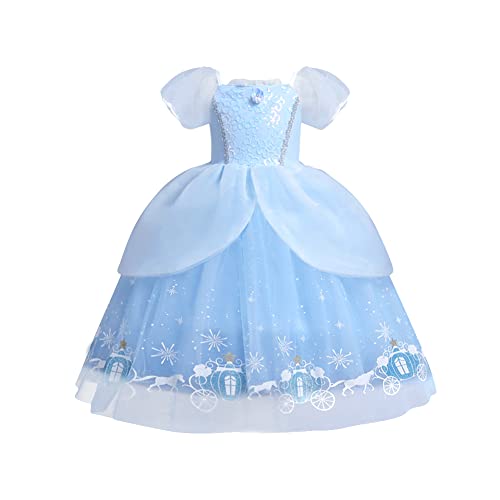 IWEMEK Mädchen Aschenputtel Kostüm Cinderella Prinzessin Kleid Puffärmel Tüllkleid Märchen Cosplay Halloween Karneval Kostüme Weihnachten Festkleid Verkleidung Party Outfits F: Cinderella 3-4 Jahre von IWEMEK