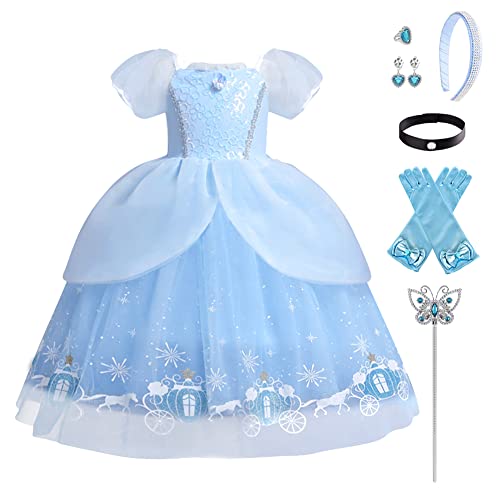 IWEMEK Mädchen Aschenputtel Kostüm Prinzessin Dress Up Tüllkleid + Zubehör Märchen Halloween Karneval Kostüme Weihnachten Geburtstag Festzug Party Kinder Verkleidung #B: Aschenputtel 08 4-5 Jahre von IWEMEK