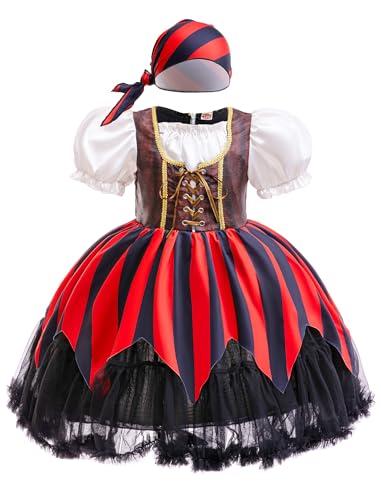 IWEMEK Piratenkleid Mädchen Piratenkostüm Kinder Halloween Day Piraten Kostüm für Mädchen Gothic Prinzessin Kleid Piratenkapitän Performance Kostüm Rollenspiel Dress Up rot 100cm von IWEMEK