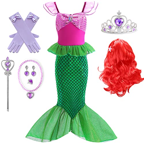 IWFREE Meerjungfrau Kostüm Mädchen Ariel Prinzessin Kleid mit Zubehör Karneval Geburtstag Thema Party Rollenspiel Ankleiden Halloween Outfit IWFREE Meerjungfrau Kostüm Mädchen Ariel Prinzessin Kleid mit Zubehör Karneval Geburtstag Thema Party Rollenspiel Ankleiden Halloween Outfit von IWFREE