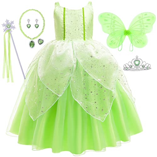 IWFREE Tinkerbell Kostüm mit Flügeln für Mädchen Dress Up Halloween Weihnachten Karneval Fancy Geburtstag Party Grün Tüll Maxi Pailletten Feenkleid und Zubehör Set Kinder 2-12 Jahre IWFREE Tinkerbell Kostüm mit Flügeln für Mädchen Dress Up Halloween Weihnachten Karneval Fancy Geburtstag Party Grün Tüll Maxi Pailletten Feenkleid und Zubehör Set Kinder 2-12 Jahre von IWFREE