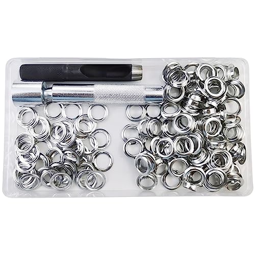 100 Sets Ösen-Werkzeug, silberfarbene Metallösen, 10 mm, mit Loch, Werkzeug für Ledergürtel, Schuhe, Taschen, Kleidung, mit 3 Werkzeugen von IWOMA