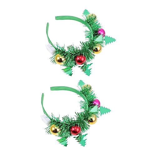 IWOWHERO 2St Weihnachts kugel Stirnband party haarreif Weihnachtskopfschmuck haarreif grün Kinderstirnband Lametta Figur schöner Kopfschmuck leistung haar Stoff Green von IWOWHERO