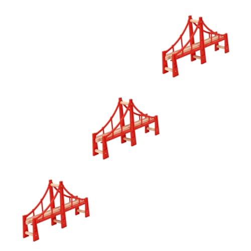 IWOWHERO 3St Spur Guide Rail Engine Toy Spielzeug Set Spielzeugset Züge für Kinder Modelleisenbahn Puzzle-Spielzeug Spielzeug-Hängebrücke Zugböcke Gleisbrücke Eisenbahnbrücke hölzern rot von IWOWHERO