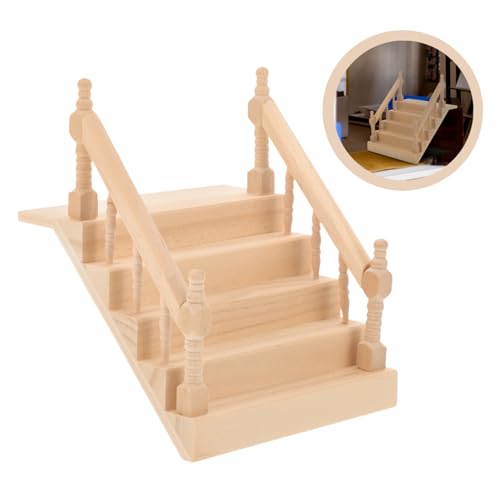 IWOWHERO Modell Einer Treppe mit Handlauf Ornament Miniatur-Puppenhaus-Bausatz 1/12 Miniaturtreppe Puppenhausmöbel Dekoration Schlafzimmer Bedroom Decor Mini-Haustreppe Miniaturleiter Holz von IWOWHERO