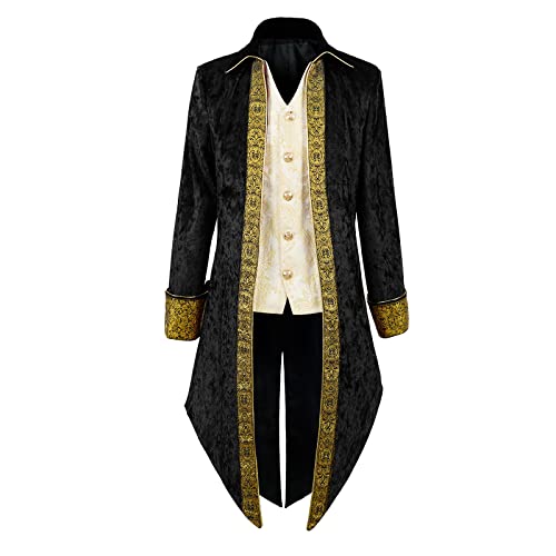 IWQBQ Herren Piratenkostüm Renaissance Mittelalter Jacke Vampir Gothic Frack (YT2306BK,S) von IWQBQ