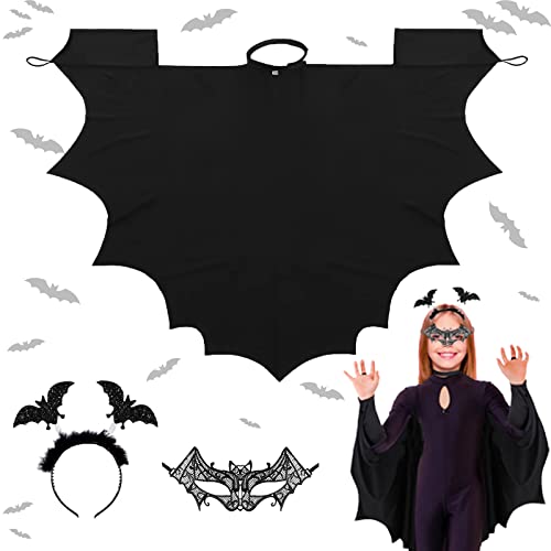 IWTBNOA Fledermaus Kostüm Kinder Halloween, Halloween Fledermaus Umhang, Fledermaus Maske, Fledermaus Haarreif, Fledermauskostüm, Fledermausflügel Vampir für Halloween Cosplay Karneval Fasching Party von IWTBNOA