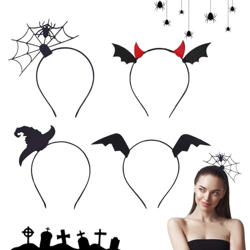 IWTBNOA Halloween Hexenhut Haarreif, Halloween Haarreifen, Fledermaus Stirnband, Spinnennetz Stirnband, Spinne Haarreif für Halloween Requisiten Cosplay Headwear Halloween Partyzubehör von IWTBNOA