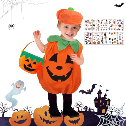 IWTBNOA Halloween Kostüm Kürbis Kinder, Kürbis Kostüm Baby, Halloween Kürbis Kostüm mit Hüte, Schuhe und Kürbistasche, Kinder Kürbis Umhang Jungen Mädchen für Halloween, Cosplay Party Karneval von IWTBNOA