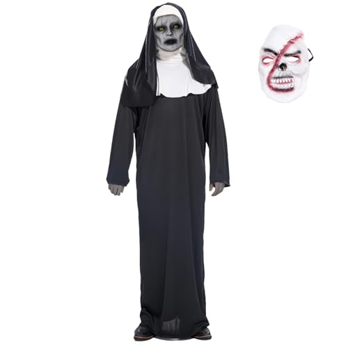 IWTBNOA Halloween Nonne Kostüm, Scary Nonne Outfit mit The Nun Horror Maske, Horror Halloween Nonne Kostüm, Zombie Nonnen Kostüm, Gruselig Halloween Kostüm Damen für Halloween, Karneval, Themenparty von IWTBNOA