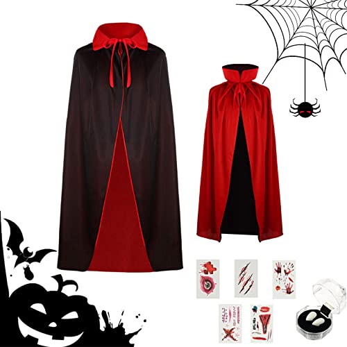 IWTBNOA Kinder Vampir Umhang 80cm, Halloween Umhang, Vampir Cape, Vampir Kostüme, Schwarz Rot Doppelseitig Halloween Party umhang, Umhang Kinder für Halloween Kostüme Cosplay Karneval Grusel Party von IWTBNOA