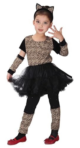 IWTBNOA Leopard Kostüm Kinder Mädchen, Tierkostüme Cosplay Kaneval Fasching, Leoparden-kostüm mit Glitzer Face Paint, Katzenkostüm Kinder für Karneval Halloween (XL) von IWTBNOA