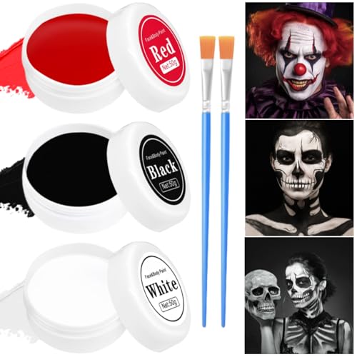 IWTBNOA Halloween Schminke Set, Face Paint Schwarz Rot Weiß mit Makeup Pinsel, Halloween Make up Set, Halloween Gesichtsfarbe, Clowns Zombie Vampire Skelett Makeup für Halloween Fasching Cosplay von IWTBNOA