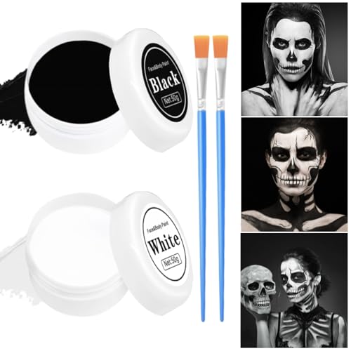 IWTBNOA Halloween Schminke Set, Face Paint Schwarz Weiß mit Makeup Pinsel, Halloween Make up Set, Halloween Gesichtsfarbe, Clowns Zombie Vampire Skelett Makeup für Halloween Fasching Karneval Cosplay von IWTBNOA