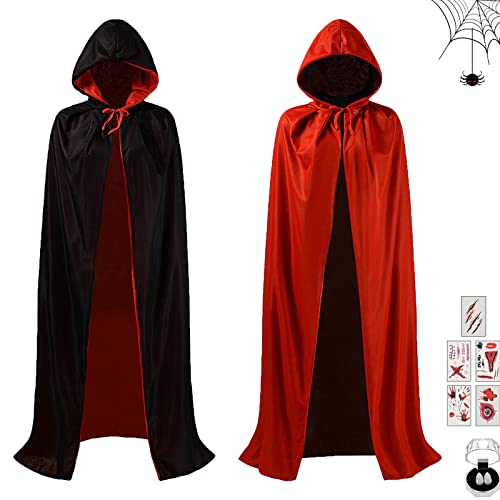 IWTBNOA Vampir Umhang, Halloween Umhang mit Kapuze 150 cm, Vampir Cape, Vampir Kostüme, Kapuzenumhang Schwarz Rot Doppelseitig, Umhang Erwachsener für Halloween Kostüme Cosplay Karneval Grusel Party von IWTBNOA