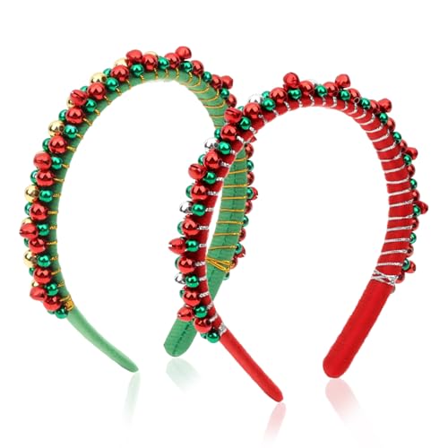 IWTBNOA Weihnachts Kopfschmuck, 2 Stück Weihnachtskopf Schmuck mit Glöckchen Rot Grün, Weihnachts Haarreif für Erwachsene Kinder, Weihnachten Haarschmuck, Weihnachtsstirnband kopfbedeckung Geschenke von IWTBNOA