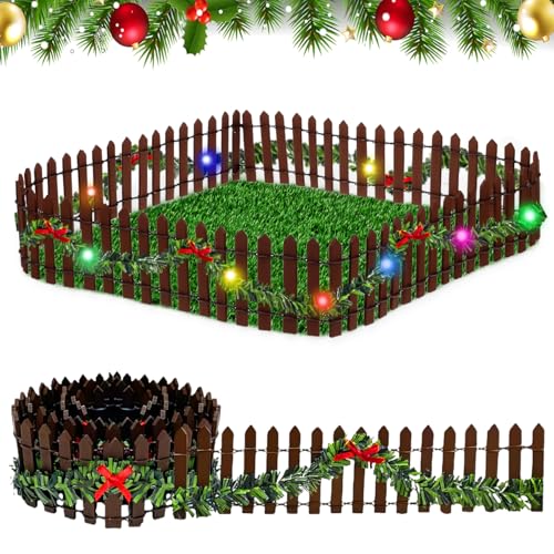 IWTBNOA Wichtel Zubehör Weihnachten, Miniatur Zaun Holzzaun mit Lichtern, Mini Weihnachtszaun, Mini Gartenzaun, Schönes Wichtel Zaun, Ideal für Puppenhaus Wichteltür Bonsai, Garten Deko, Geschenk von IWTBNOA