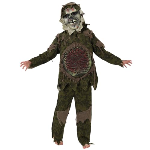 IWTBNOA Zombie Kostüm Kinder, Halloween Kostüm für Kinder, Gruseliges Halloween Skelett Zombie Kostüm für Jungen Mädchen, Realistische Scary Zombie-Kostüm mit Zombie Maske für Halloween Cosplay Party von IWTBNOA